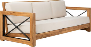 Safavieh CPT1010A Couture Curacao Brazilian Teak Outdoor 3-Seat Patio Sofa, Natural/White - New Orleans Habitat for Humanity ReStore Elysian Fields