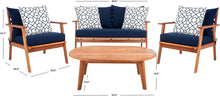 Load image into Gallery viewer, SAFAVIEH Outdoor Collection Deacon Acacia Wood Cushion 4-Piece Conversation Patio Set with Accent Pillows PAT7050E, Navy/Natural - New Orleans Habitat for Humanity ReStore Elysian Fields

