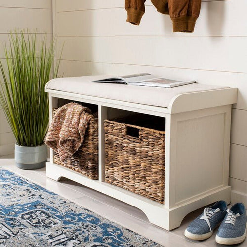 Freddy Wicker Storage Bench White - New Orleans Habitat for Humanity ReStore Elysian Fields